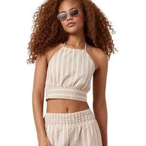 AMERICAN EAGLE Cropped Tie Back Halter Top Adjustable Spaghetti Straps Stripe M